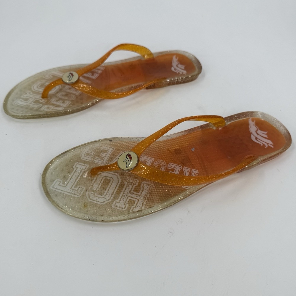 Denver Broncos Womens Size 9/10 Orange Glitter Jelly Flip Flops NFL Sandals